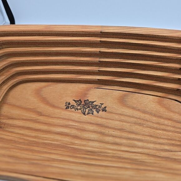 Vintage Deep Spring Collapsible Handcrafted Wood Basket Foldable Oval Home Decor - Picture 2 of 8